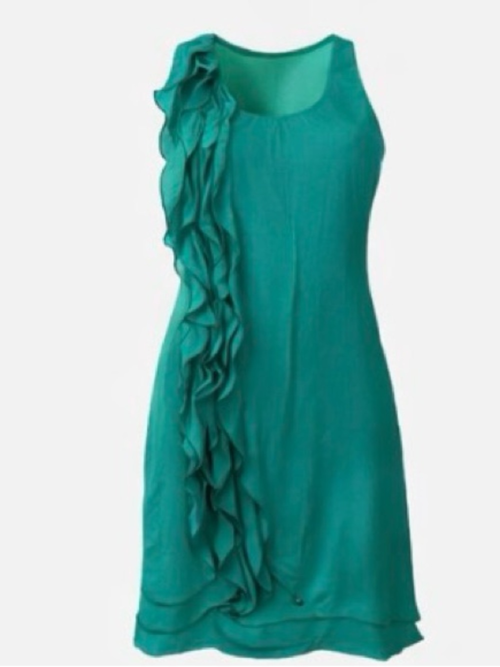 🆕 [Ali Ro] 100% Silk Green Ruffle Racerback Dress Sz 2 Summer Cocktail Shift